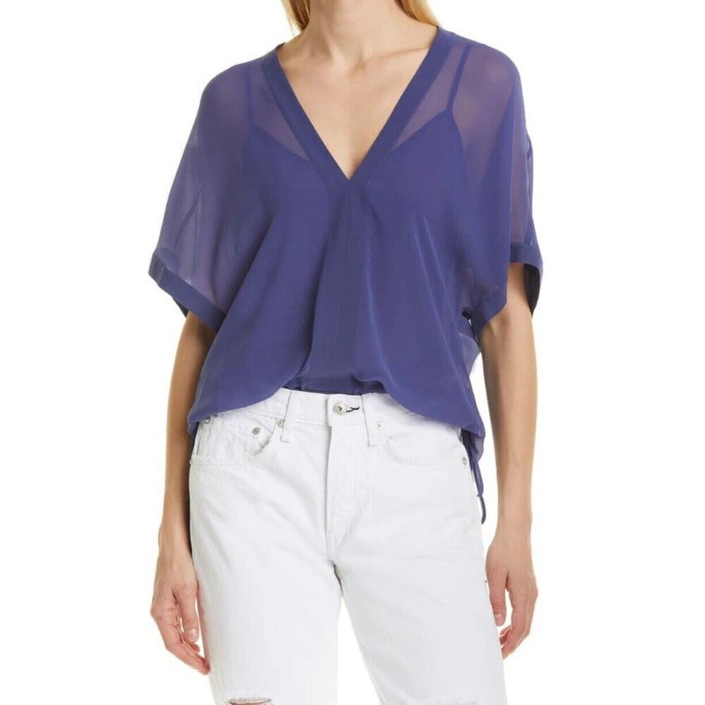Rag & Bone Women Blue Mesh Elysse Casual Relaxed V-neck Elegant Blouse Size S